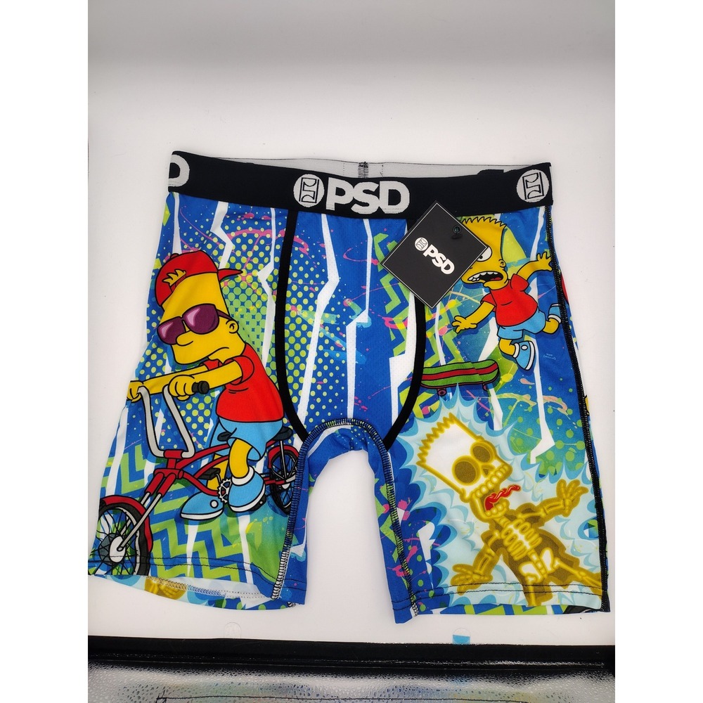 PSD Mens The Simpsons Bart Simpson Graphic Boxer Briefs Blue Small New